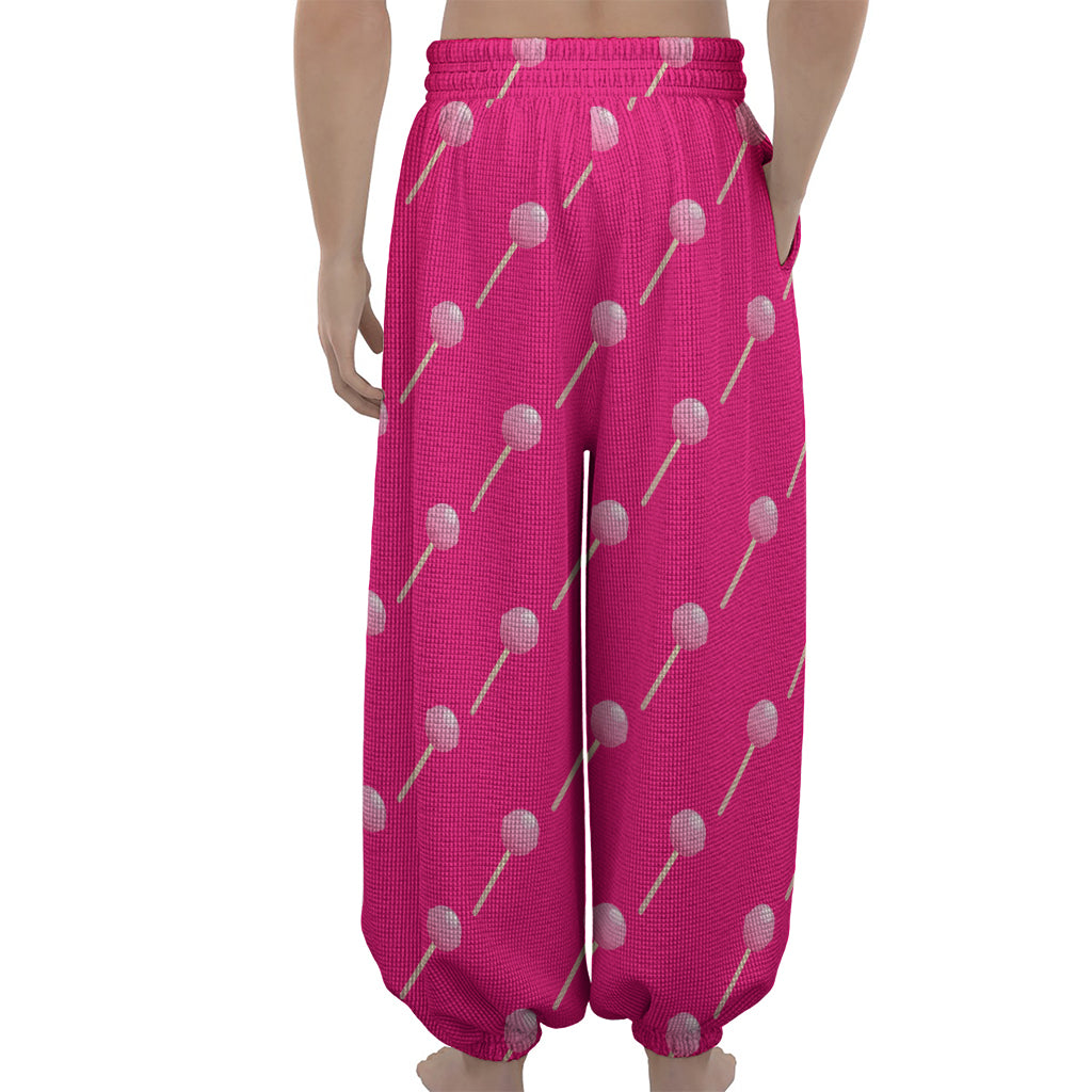 Pink Sweet Lollipop Pattern Print Lantern Pants
