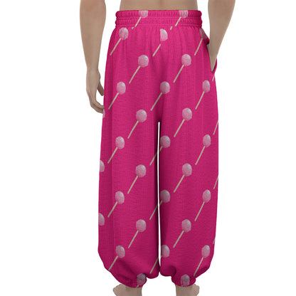 Pink Sweet Lollipop Pattern Print Lantern Pants