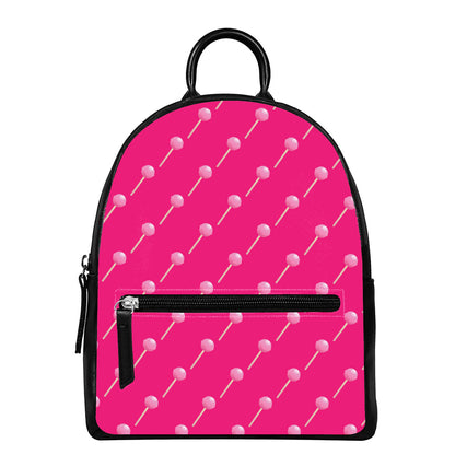 Pink Sweet Lollipop Pattern Print Leather Backpack