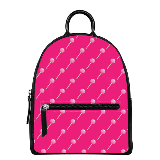 Pink Sweet Lollipop Pattern Print Leather Backpack