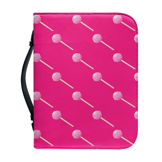 Pink Sweet Lollipop Pattern Print Leather Bible Cover