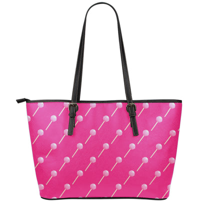 Pink Sweet Lollipop Pattern Print Leather Tote Bag