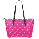 Pink Sweet Lollipop Pattern Print Leather Tote Bag