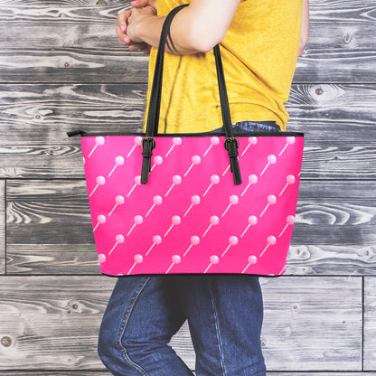 Pink Sweet Lollipop Pattern Print Leather Tote Bag