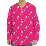 Pink Sweet Lollipop Pattern Print Long Sleeve Baseball Jersey