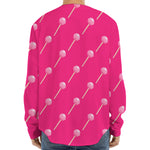 Pink Sweet Lollipop Pattern Print Long Sleeve Baseball Jersey