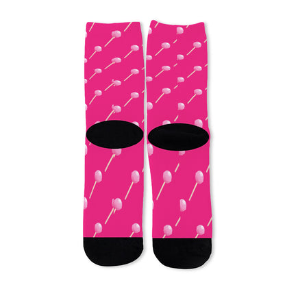 Pink Sweet Lollipop Pattern Print Long Socks