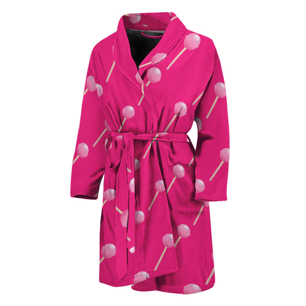 Pink Sweet Lollipop Pattern Print Men's Bathrobe