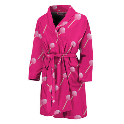 Pink Sweet Lollipop Pattern Print Men's Bathrobe