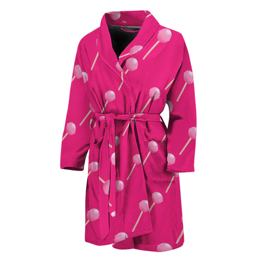 Pink Sweet Lollipop Pattern Print Men's Bathrobe