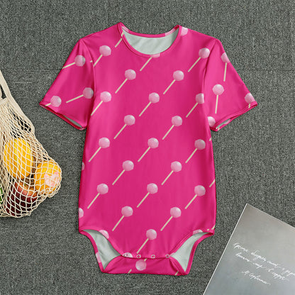 Pink Sweet Lollipop Pattern Print Men's Bodysuit