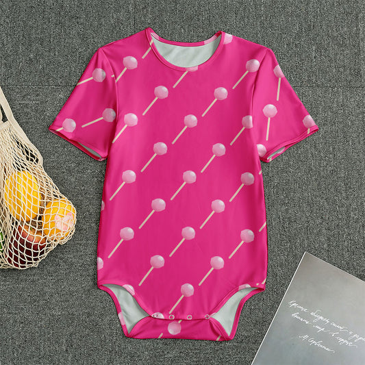 Pink Sweet Lollipop Pattern Print Men's Bodysuit