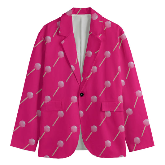 Pink Sweet Lollipop Pattern Print Men's Cotton Blazer