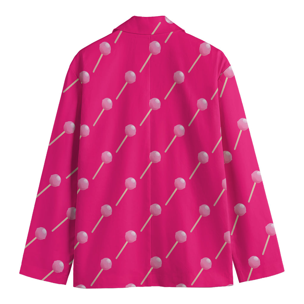 Pink Sweet Lollipop Pattern Print Men's Cotton Blazer