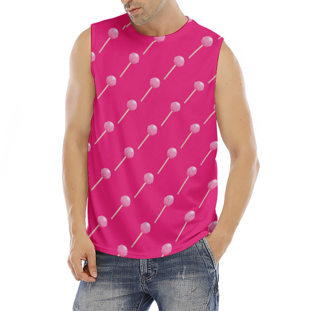 Pink Sweet Lollipop Pattern Print Men's Fitness Tank Top
