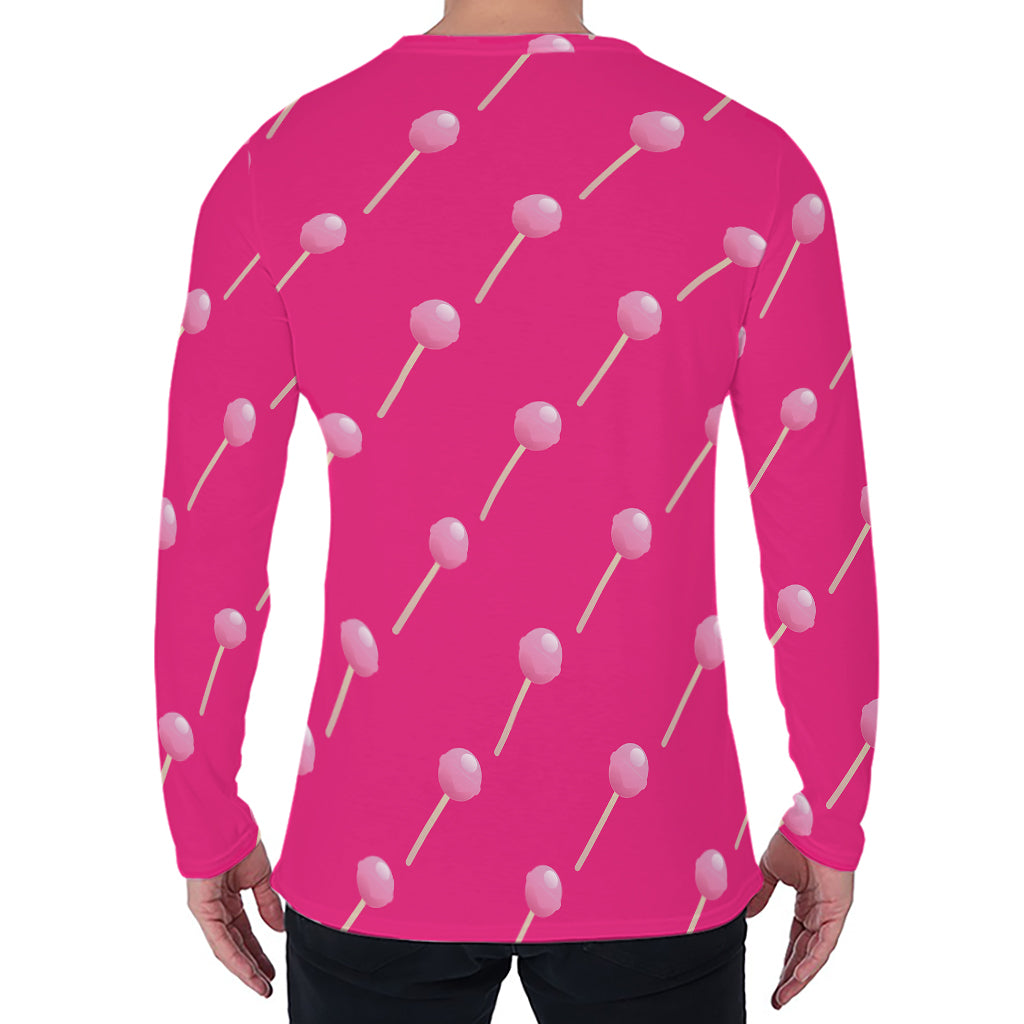 Pink Sweet Lollipop Pattern Print Men's Long Sleeve T-Shirt