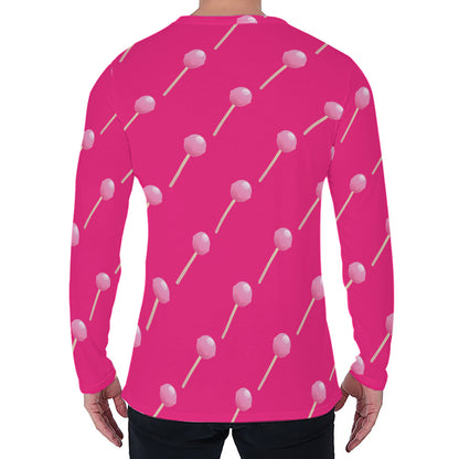 Pink Sweet Lollipop Pattern Print Men's Long Sleeve T-Shirt