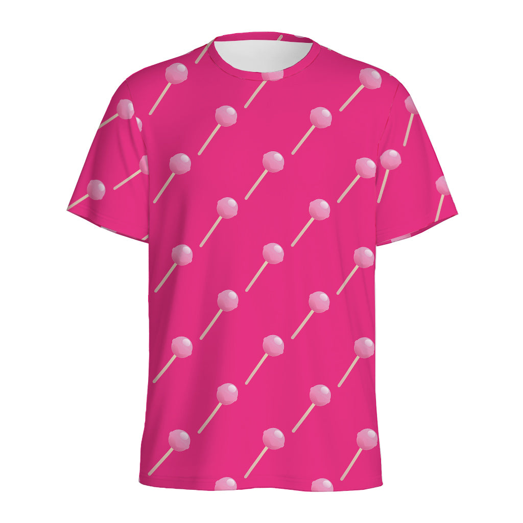 Pink Sweet Lollipop Pattern Print Men's Sports T-Shirt
