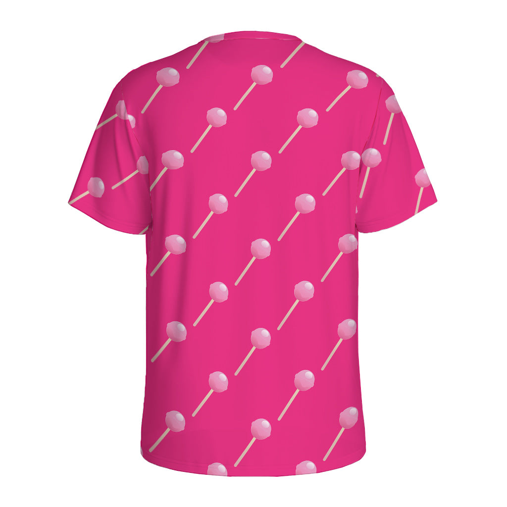 Pink Sweet Lollipop Pattern Print Men's Sports T-Shirt