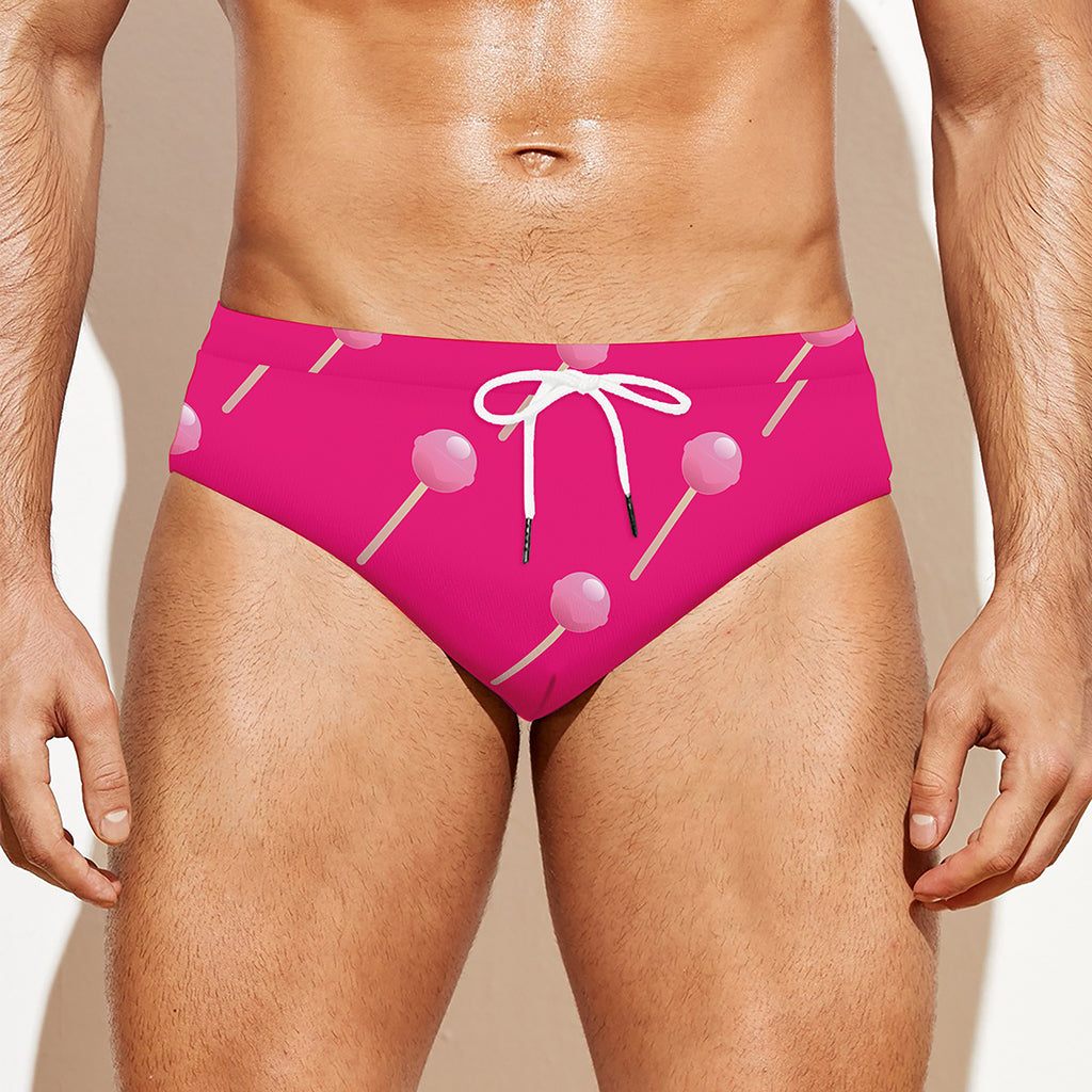 Pink Sweet Lollipop Pattern Print Men's Swim Briefs