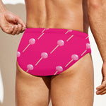 Pink Sweet Lollipop Pattern Print Men's Swim Briefs