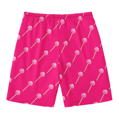 Pink Sweet Lollipop Pattern Print Men's Swim Trunks