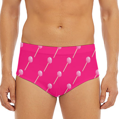 Pink Sweet Lollipop Pattern Print Men's Triangle Swim Briefs