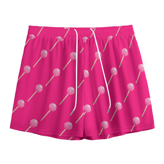 Pink Sweet Lollipop Pattern Print Mesh Shorts