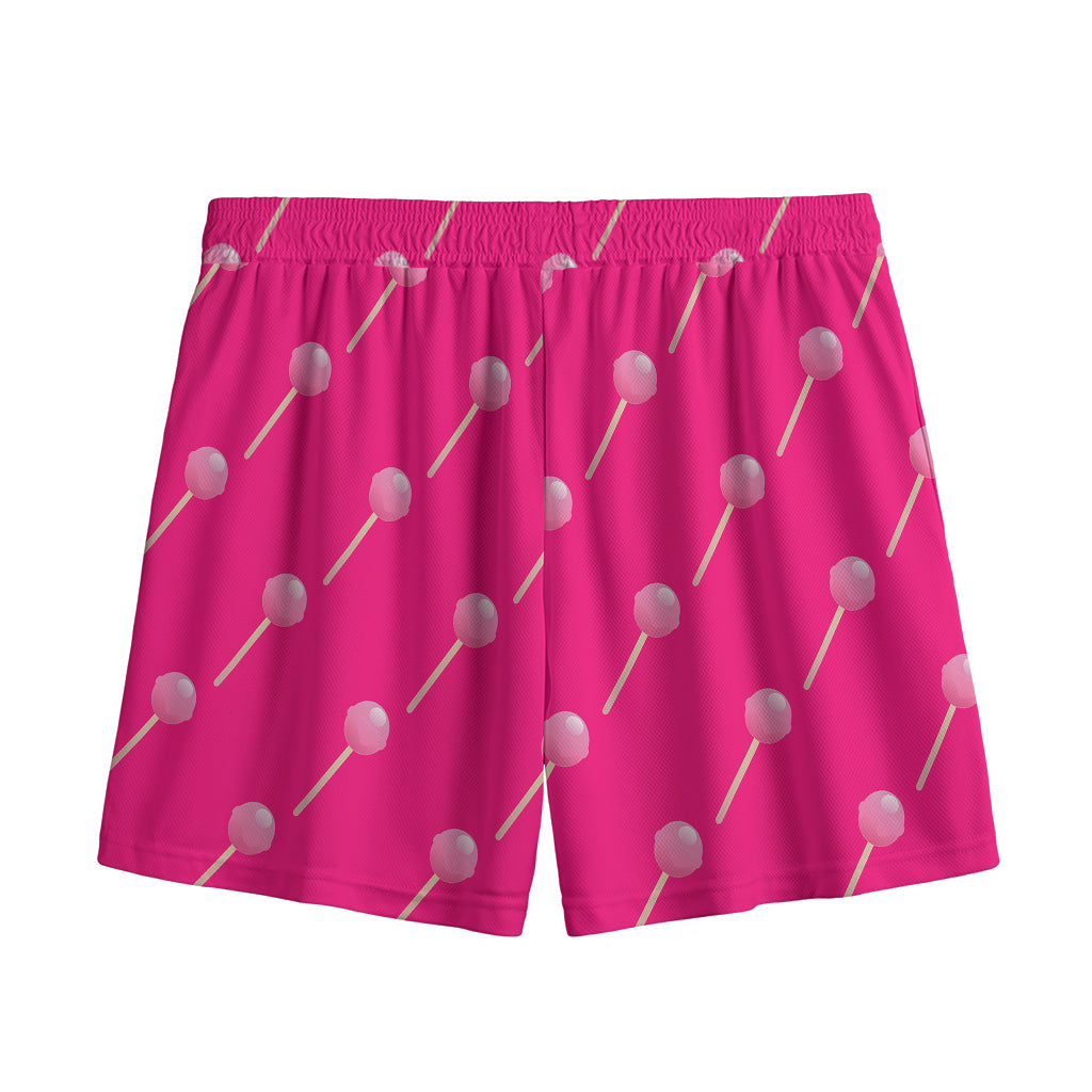 Pink Sweet Lollipop Pattern Print Mesh Shorts