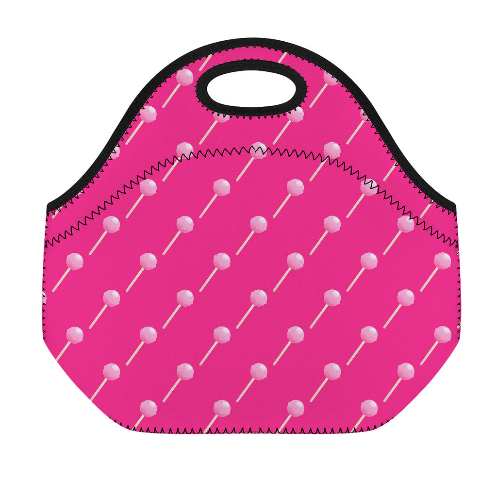 Pink Sweet Lollipop Pattern Print Neoprene Lunch Bag