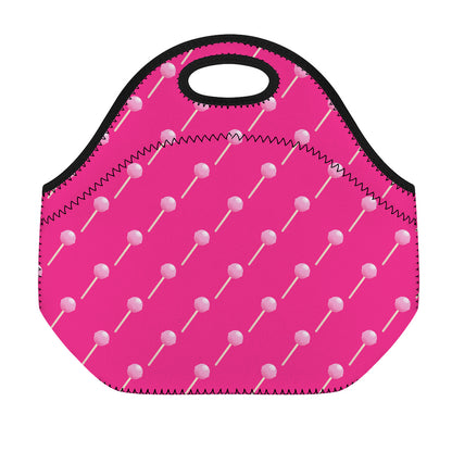 Pink Sweet Lollipop Pattern Print Neoprene Lunch Bag