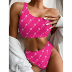 Pink Sweet Lollipop Pattern Print One Shoulder Bikini Top