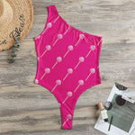 Pink Sweet Lollipop Pattern Print One Shoulder Bodysuit