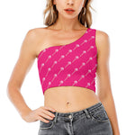 Pink Sweet Lollipop Pattern Print One Shoulder Crop Top