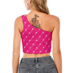 Pink Sweet Lollipop Pattern Print One Shoulder Crop Top