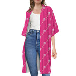 Pink Sweet Lollipop Pattern Print Open Front Beach Cover Up