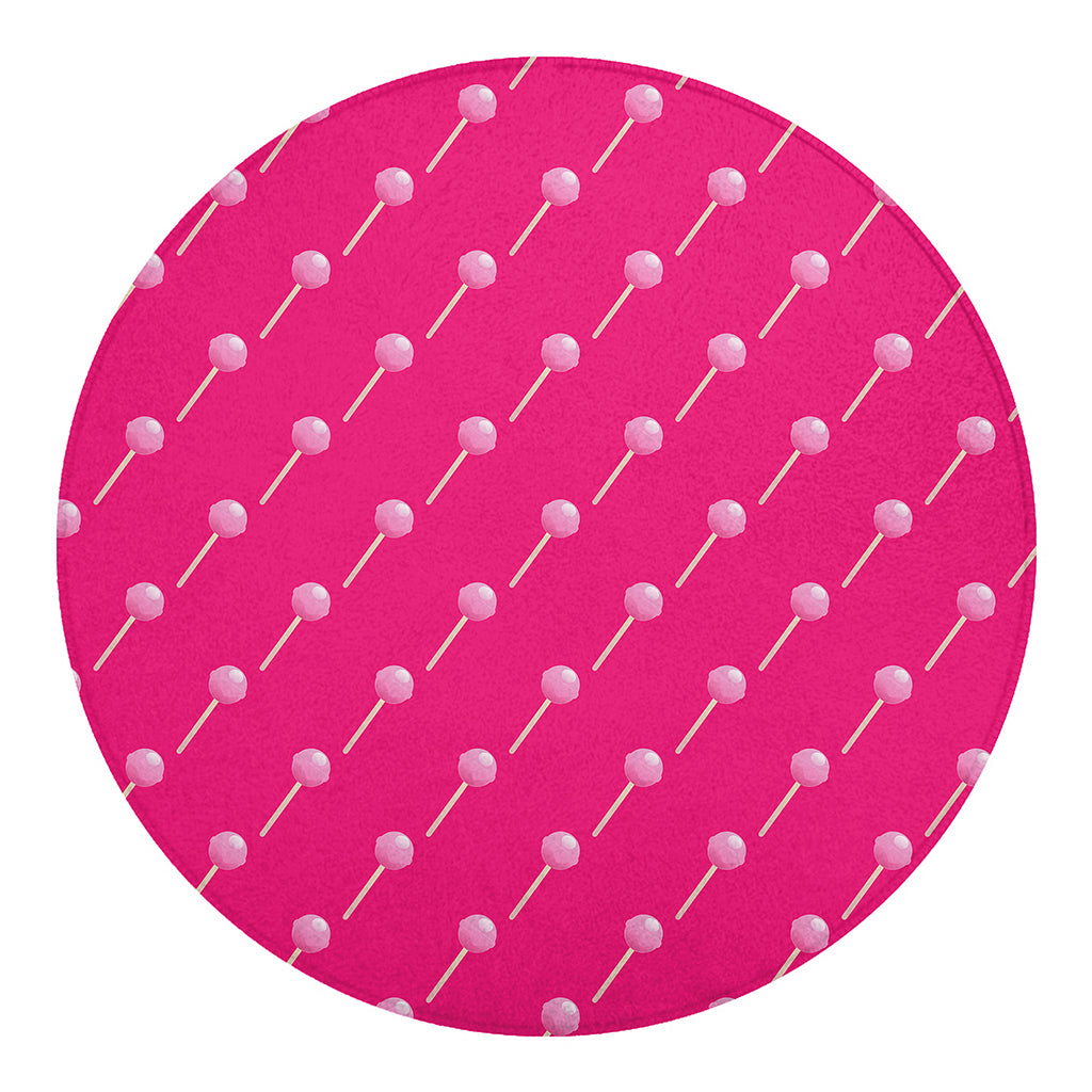 Pink Sweet Lollipop Pattern Print Round Blanket