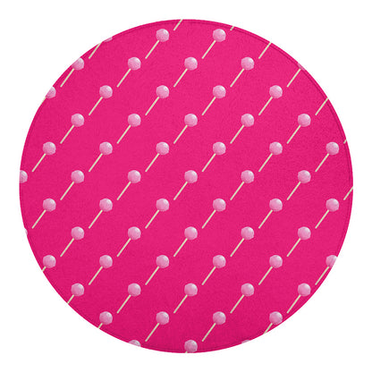 Pink Sweet Lollipop Pattern Print Round Blanket