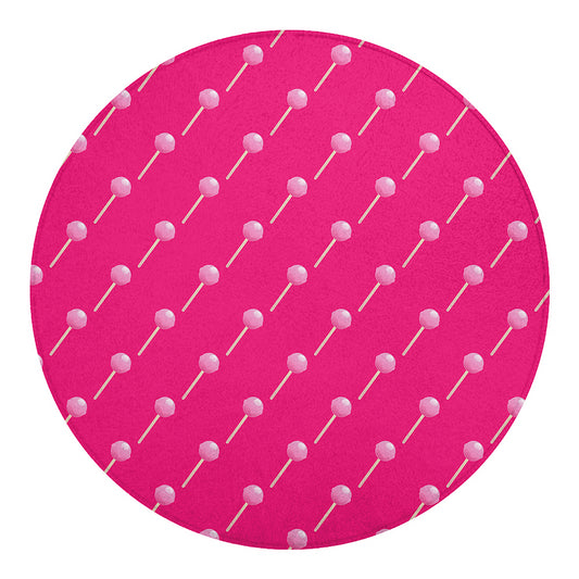 Pink Sweet Lollipop Pattern Print Round Blanket