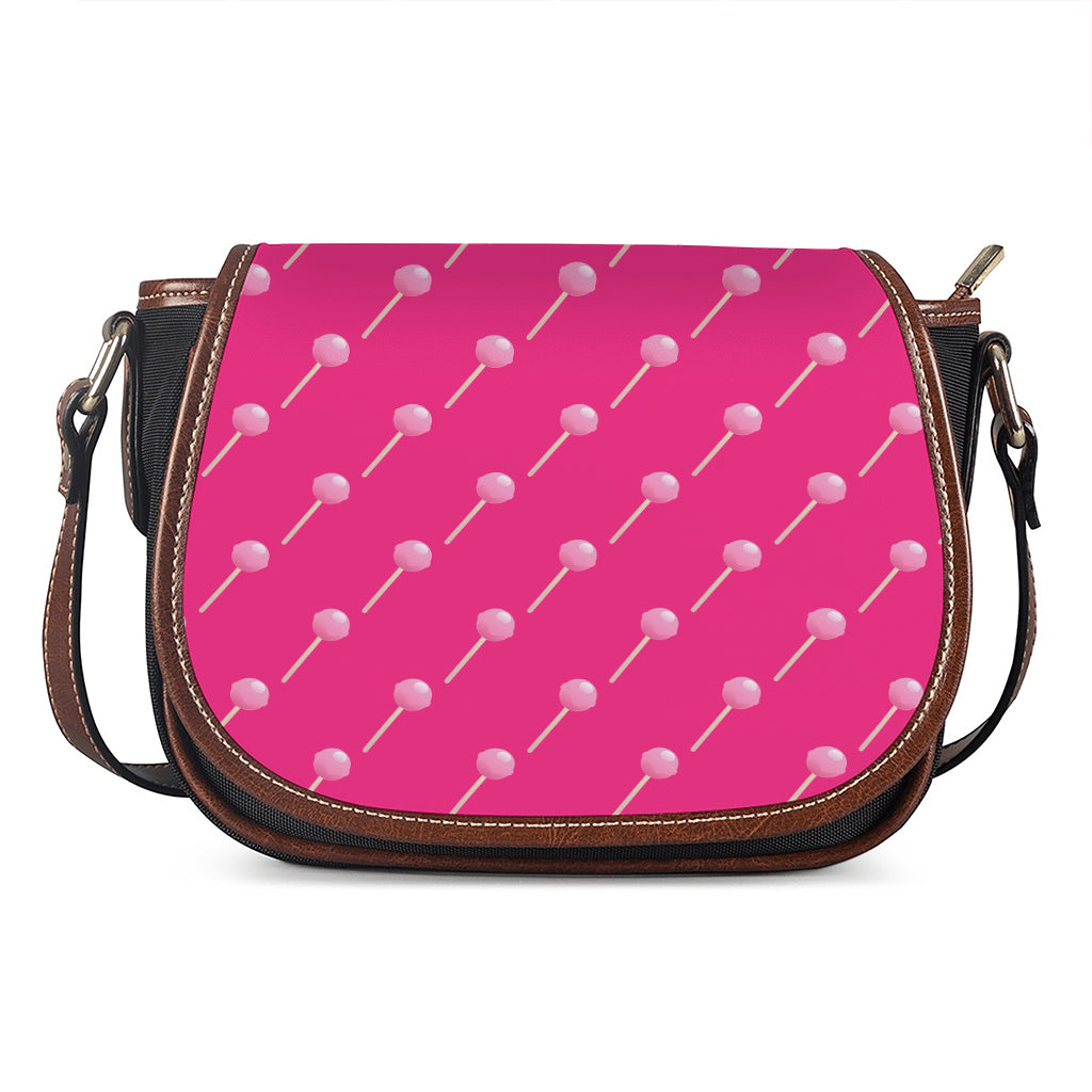 Pink Sweet Lollipop Pattern Print Saddle Bag