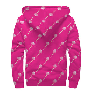 Pink Sweet Lollipop Pattern Print Sherpa Lined Zip Up Hoodie