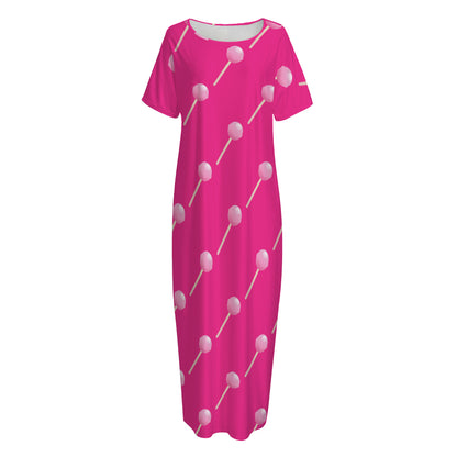 Pink Sweet Lollipop Pattern Print Short Sleeve Long Nightdress