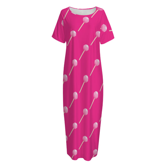 Pink Sweet Lollipop Pattern Print Short Sleeve Long Nightdress