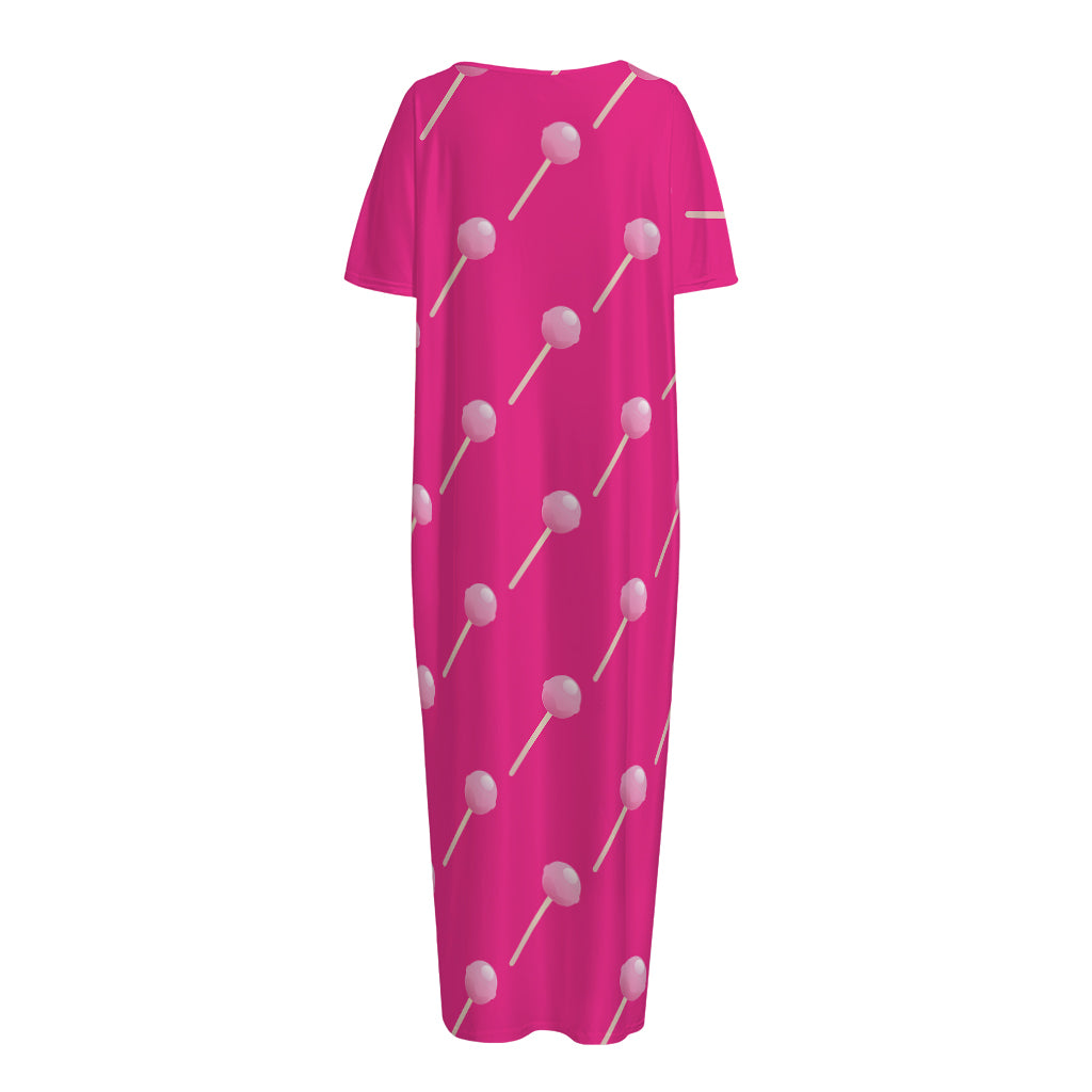 Pink Sweet Lollipop Pattern Print Short Sleeve Long Nightdress