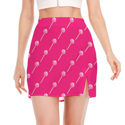 Pink Sweet Lollipop Pattern Print Side Slit Mini Skirt