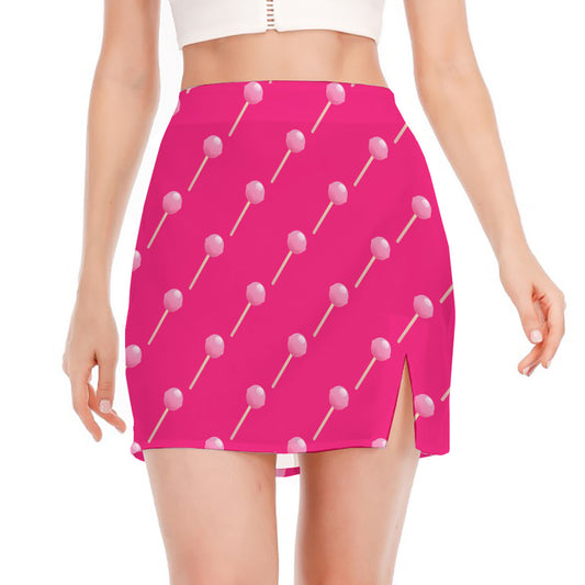 Pink Sweet Lollipop Pattern Print Side Slit Mini Skirt