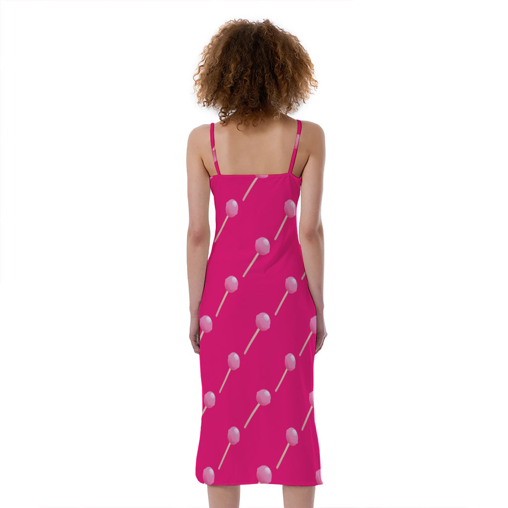 Pink Sweet Lollipop Pattern Print Slim Fit Midi Cami Dress