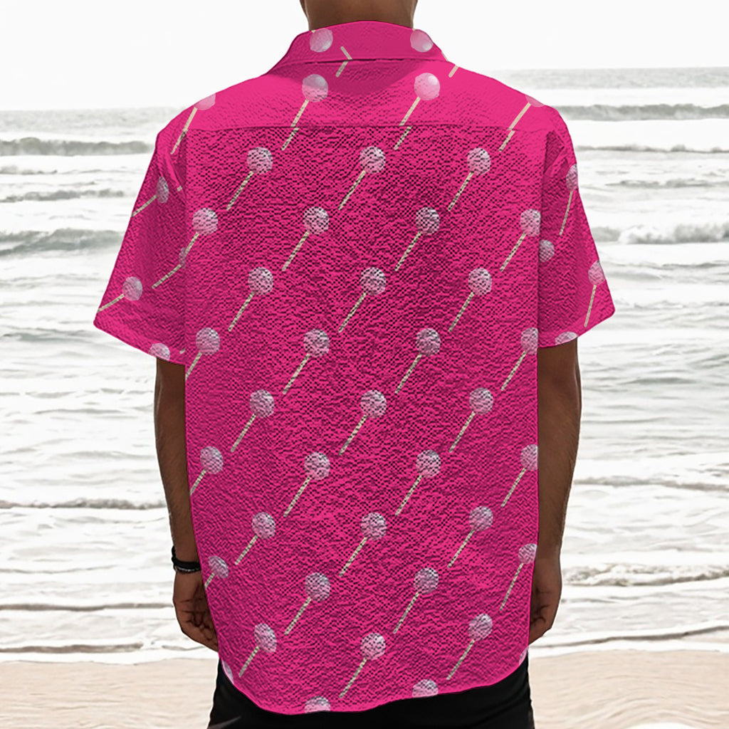 Pink Sweet Lollipop Pattern Print Textured Short Sleeve Shirt