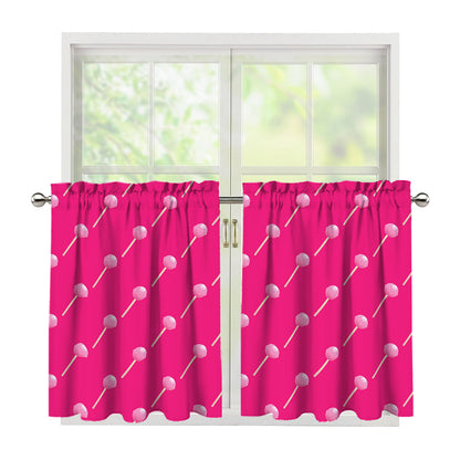 Pink Sweet Lollipop Pattern Print Tier Curtains