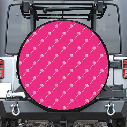 Pink Sweet Lollipop Pattern Print Tire Cover